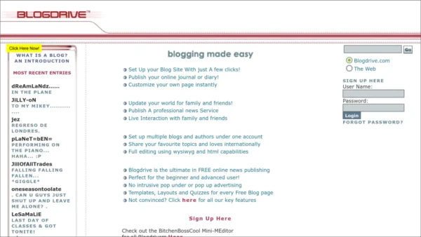 screenshot of BlogDrive from 2003