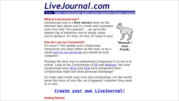 screenshot of LiveJournal from 1999