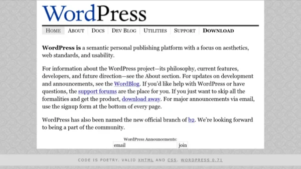 screenshot of WordPress.org from 2003